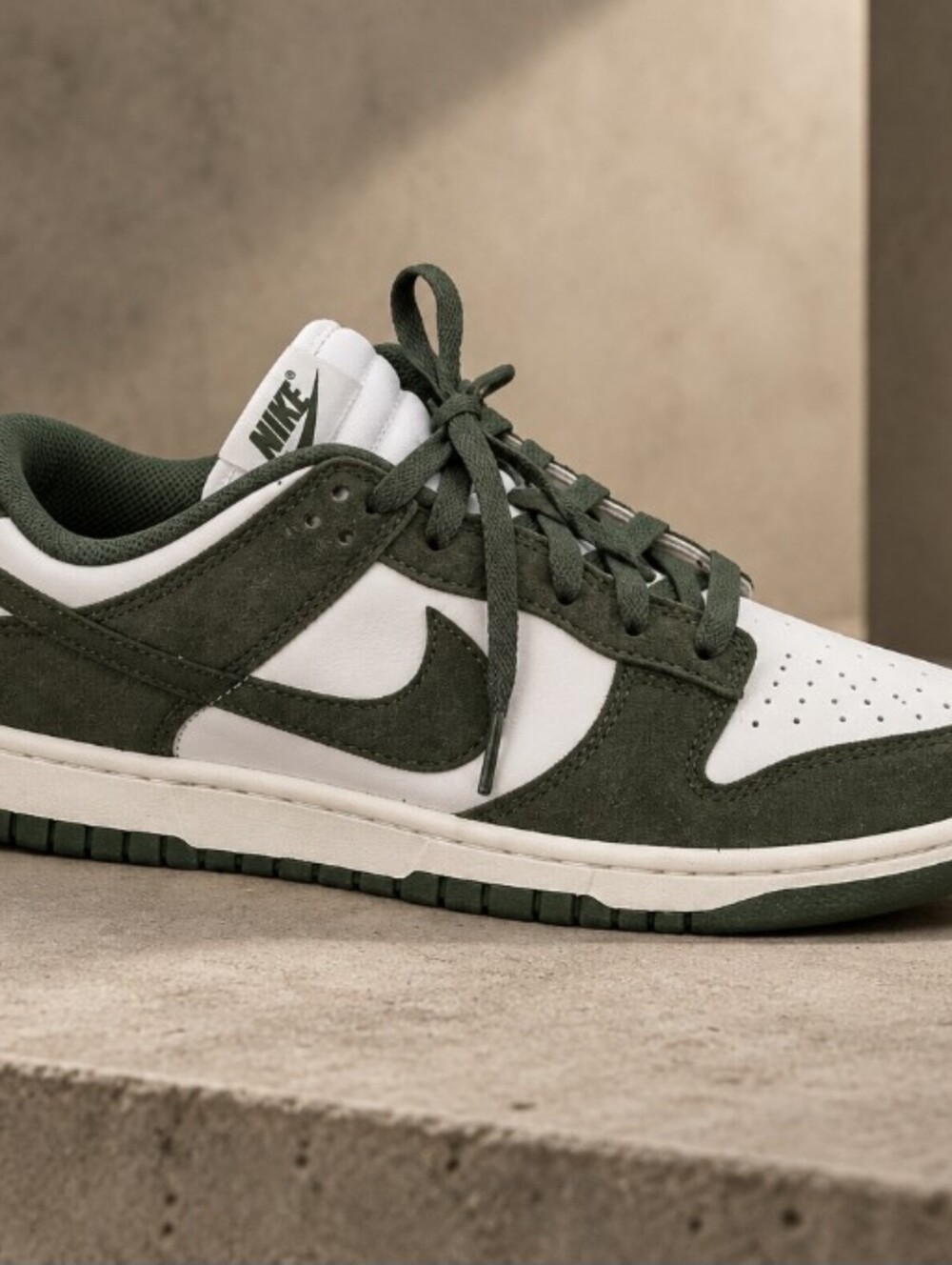 Nike Men's Low-Top Skate Shoe in White and Dark Green